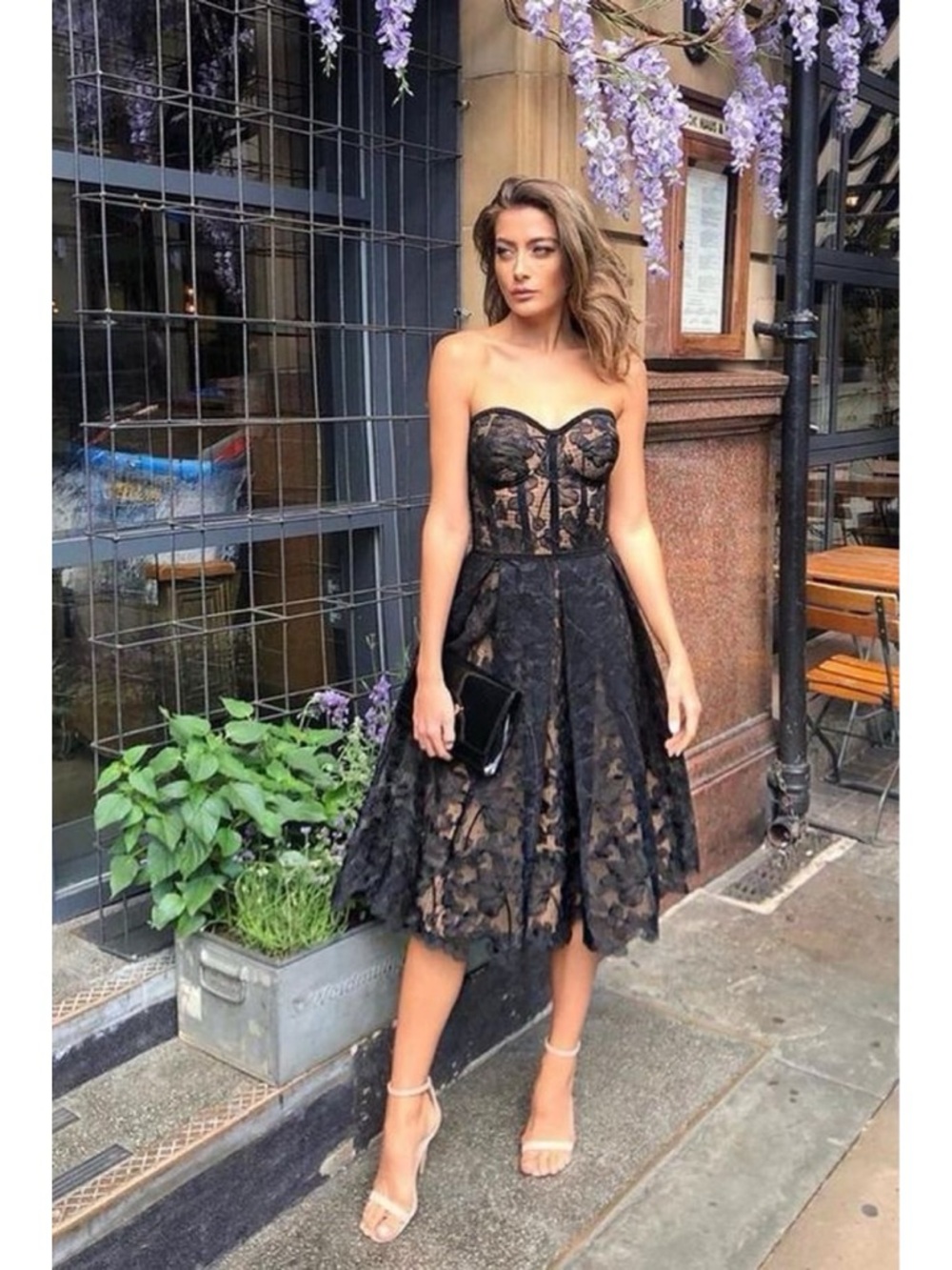 Nadine Merabi Olivia Black Lace Corset Dress Size 6